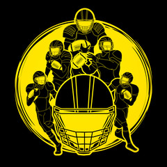 Group of American football player, Sportsman action, sport concept graphic vector.