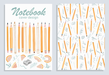 Copybook, notebook school cover design. Vector template