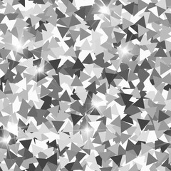 Glitter seamless texture. Adorable silver particles. Endless pattern made of sparkling triangles. Sy