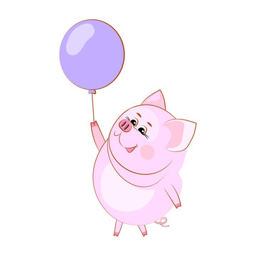 Lovely happy guinea pig. Air balloon. Symbol icon. Vector illustration.