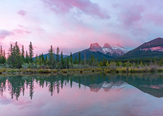Three Sisters Reflection at Canmore, Rocky Mountains Canada