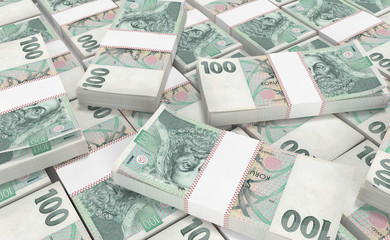 3D realistic render of 100 stack czech crown ceska koruna national money in czech republic. Isolated on white background.