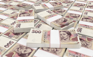 Fototapeta na wymiar 3D realistic render of 500 stack czech crown ceska koruna national money in czech republic. Isolated on white background.
