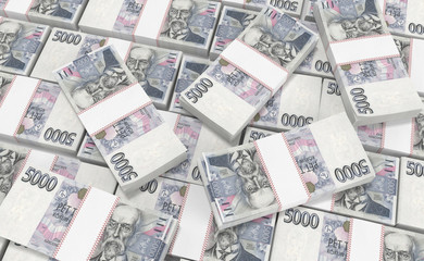 3D realistic render of 5000 stack czech crown ceska koruna national money in czech republic. Isolated on white background.