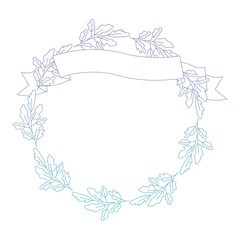 crown leafs and ribbon circular frame vector illustration design