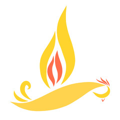 A flying bird with a wing in the form of a flame