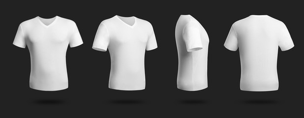 T shirt template, front view, sideways, behind on the grey 