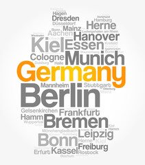 Fototapeta premium List of cities and towns in GERMANY, map word cloud collage, business and travel concept background