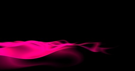 Gradient colorful wave at the black background. 3d rendered abstract illustration. Shining fuchsia silk fabric, soft smoke or flame motion. - obrazy, fototapety, plakaty