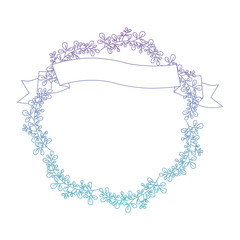 crown leafs and ribbon circular frame vector illustration design