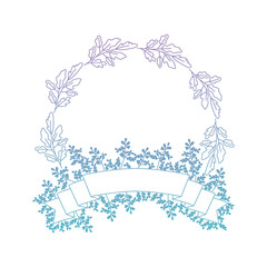 crown leafs and ribbon circular frame vector illustration design