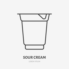 Yogurt, flat line logo, sour cream vector icon. Dairy product illustration. Sign for healthy food store.