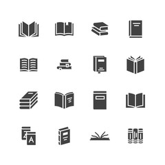 Books flat glyph icons. Reading, library, literature education vector illustrations. Signs for e-book store, textbook, encyclopedia. Solid silhouette pixel perfect 64x64.