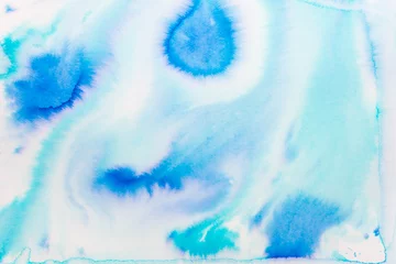 Zelfklevend Fotobehang Kristal blauw abstract waterverf het schilderen op papier achtergrondtextuur