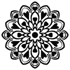 Ornamental round doodle flower isolated on white background. Black outline mandala. Geometric circle element. Vector illustration.