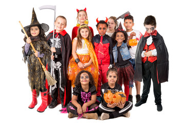 Group of kids in Halloween costumes