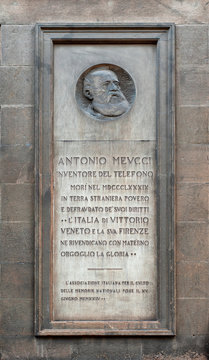 Commemorative Plaque In Memory Of Antonio Meucci, The Inventor Of The Telephone.