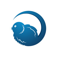 Blue bird logo template. Beautiful blue bird in the shape of a circle with white background. Vector illustration.