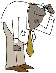Illustration of a tall black man stooping over and scratching his head.