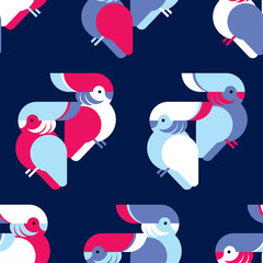 Seamless background with decorative parrots. Birds in the sky. Textile rapport.