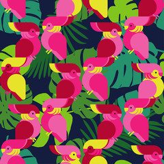 Seamless background with decorative parrots. Birds in the sky. Textile rapport.