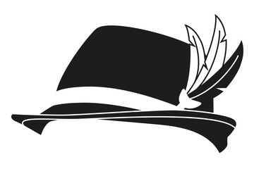 Black and white german feather hat silhouette - obrazy, fototapety, plakaty