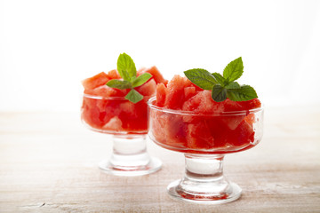 Pieces of watermelon and mint