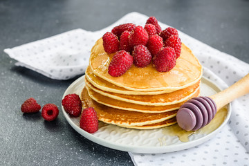 Pancakes with raspberries.