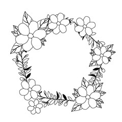 beautiful flower and leafs circular frame vector illustration design