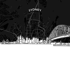 Sydney skyline with map