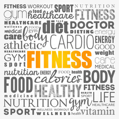 FITNESS word cloud collage, health concept background