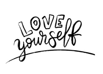 Love yourself quote. Single word. Modern calligraphy text print Vector illustration black and white. ego