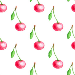 Seamless pattern with red cherry