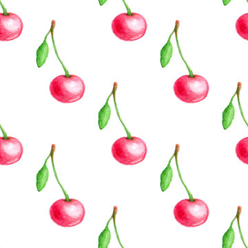 Seamless pattern with red cherry