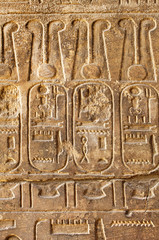 Ancient stone wall with Egyptian hieroglyphs