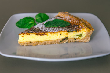 Traditional Spanish cheesecake with mint Flaó (Flao) from Ibiza