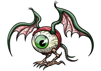 Flying eye monster/ Illustration a big eye creature with wings, legs and a tail 