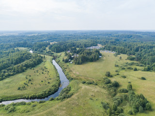 Fototapeta na wymiar aerial view of the countryside, fields and forest 