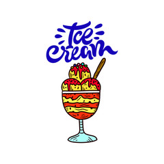 Ice cream illustration. Vector colored sign. Design for store.