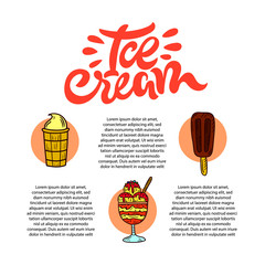Ice cream illustration. Vector colored sign. Design for store.