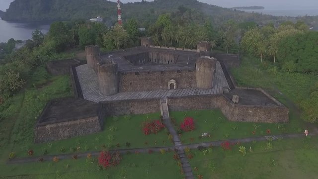 Aerial view of colonial fort Belgica at Banda Neira, Indonesia