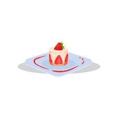 Cupcake with strawberry, delicious dish of French cuisine vector Illustration on a white background