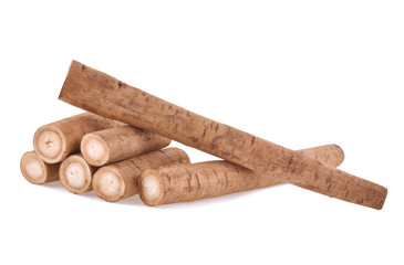 Burdock roots isolated white background.
