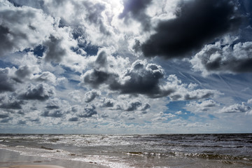Cloudy and windy summer day by Baltic sea, Liepaja, Latvia.