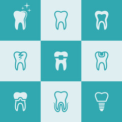 Tooth, teeth set of nine vector colored icons