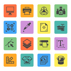 Printing service vector squre colored icons