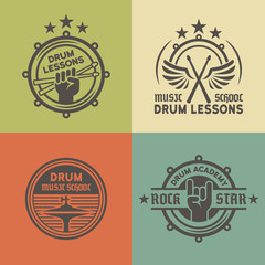 Obraz premium Drum school or academy vector colored emblems