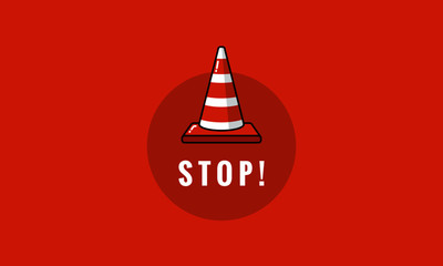 Stop Sign With Traffic Cone Pylon Vector Illustration in Flat Style Design