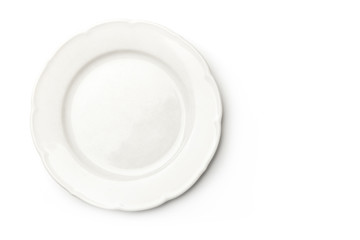 White plate, overhead view on a white background