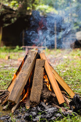 Bonfire triangle with dry woods.